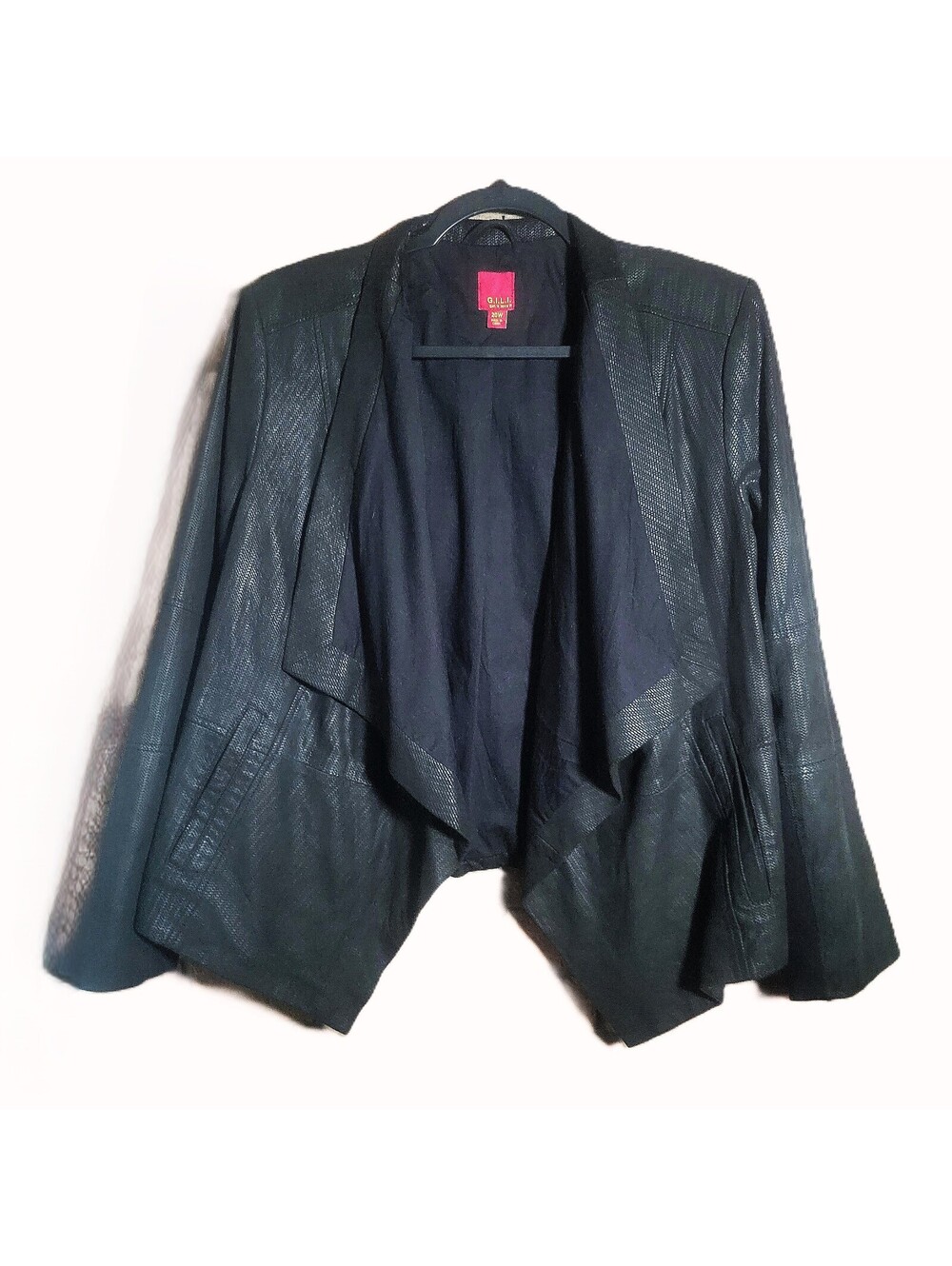G.I.L.I. (Got It Love It) Open Front Tonal Print Leather Draped Jacket - Sz 20W